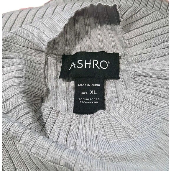 ASHRO Gray Ribbed Knit Long Sleeve Mock Neck Midi Sweater Dress Size XL NEW - Picture 5 of 7
